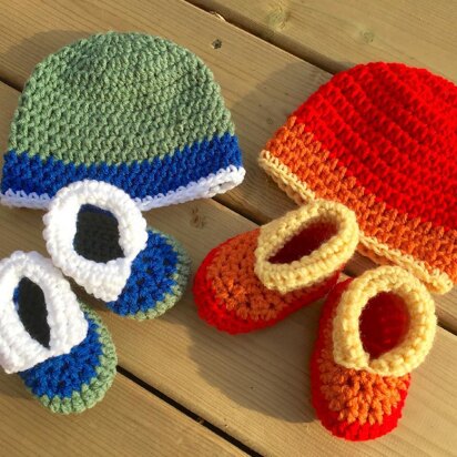 Triple Treat Baby Booties and Hat