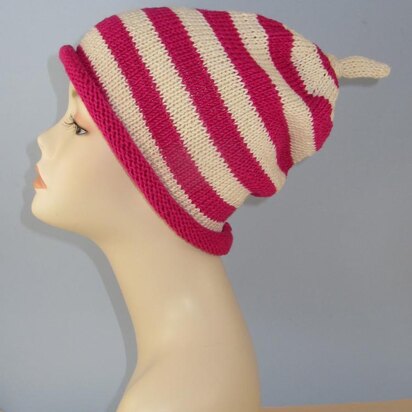 Simple Stripe Roll Brim Topknot Slouch Hat