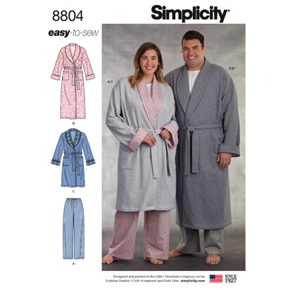 Simplicity 8804 Women's and Men's Robe and Pants - Sewing Pattern