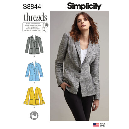 Simplicity S8844 Misses / Miss Petite Unlined Blazer - Sewing Pattern