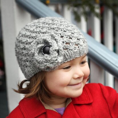 Mia Chunky Lace Hat with Flower - knitting pattern