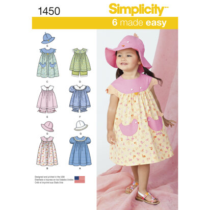 Simplicity Toddlers' Dress, Top, Panties and Hat 1450 - Paper Pattern, Size A (1/2-1-2-3-4)