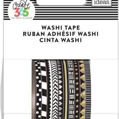 The Happy Planner Mini Washi Tape 3mmx6.56yd Each 10/Pkg - Black & White