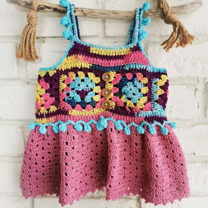 Granny Square Cherry Berry Peplum Top