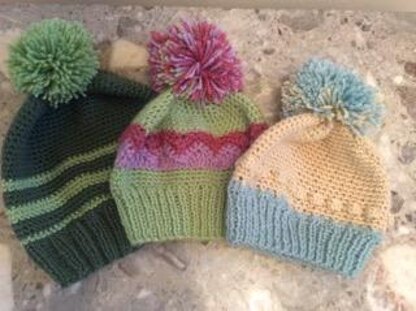 Bobble beanie hats © Seashells Designs