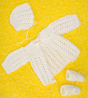 Shell Stitch Christening Set in Red Heart Soft - WR1974EN - Downloadable PDF