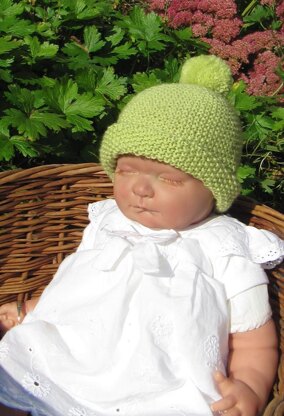 Baby Roll Brim Moss Stitch (Seed Stitch) Bobble Beanie Hat