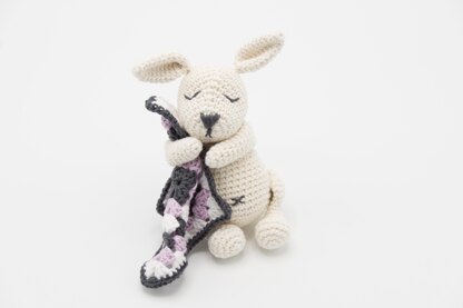 Snoozing Bunny with Granny Square Blanket