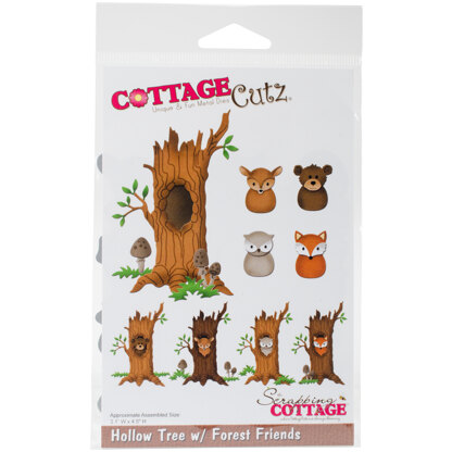 CottageCutz Dies - Hollow Tree W/ Forest Friends, 3.1"X4.5"
