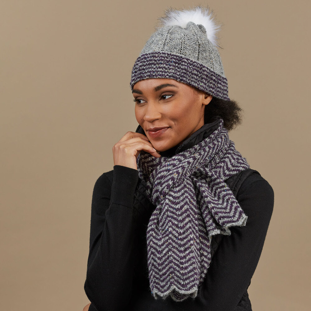 Womens Winter Hat and Scarf Set in Reversible Soft Warm Gray Tweed Speckled Knit 6 Colors Winter Set for Women Hat, Loop Scarf and Gloves  main image 3