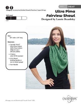 Fairview Shawl in Cascade Yarns Ultra Pima - DK447 - Downloadable PDF