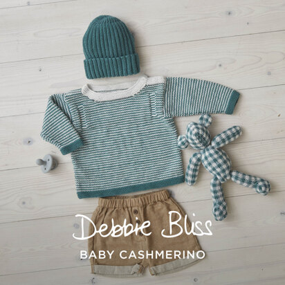 Check Your Stripes Sweater, Teddy Bear & Hat Set - Free Layette Knitting Pattern in Debbie Bliss Baby Cashmerino