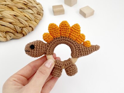 Crochet dinosaur baby rattle teether toy crochet pattern Stegosaurus