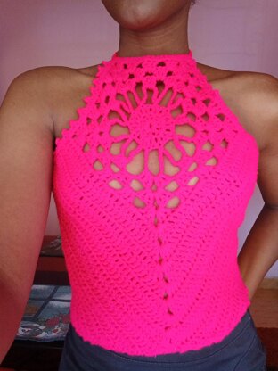 Crochet Halter top- Pink Flower flare halter top Crochet pattern