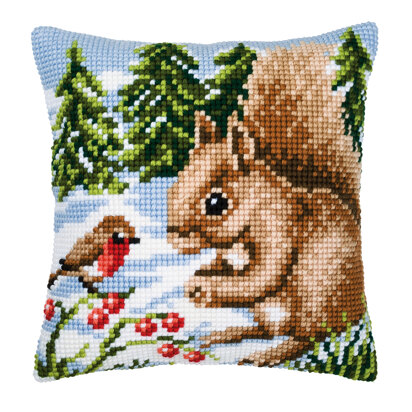 Vervaco Squirrel and Robin Cushion Front Chunky Cross Stitch Kit - 40cm x 40cm