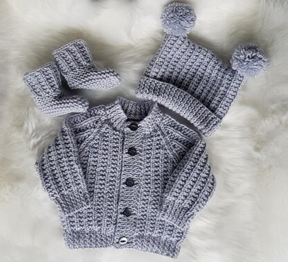 Jacob Baby Cardigan, Hat & Booties knitting pattern in 2 sizes 0-3mths & 6-12mths