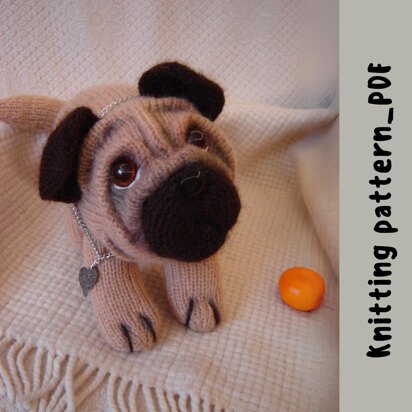Toy Knitting Patterns - Knit your Dog Pug, big dog pattern, plush dog pattern
