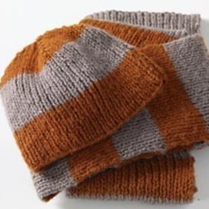 Smoky Stripes Beanie Hat and Scarf in Lion Brand Jiffy - 70064