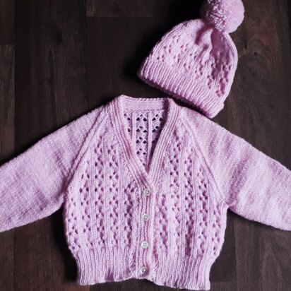 Baby Lace Cardigan and Hat