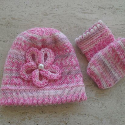 Baby Girl Beanie And Mittens