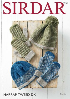 Woman's Pull On Hats & Mittens in Sirdar Harrap Tweed DK - 8107 - Downloadable PDF