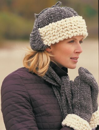 Sheepskin Hat, Scarf & Mittens in Patons Classic Wool Worsted