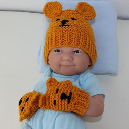 New Baby Teddy Bear Booties, Beanie & Mittens