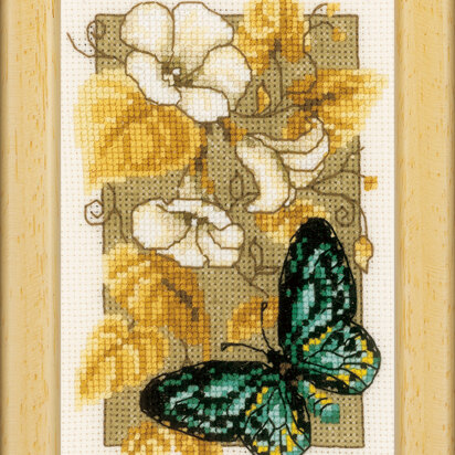 Vervaco Schmetterling auf Blumen Kreuzstich-Stickset - 8 cm x 12 cm - PN-0144802