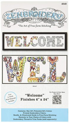 Design Works Zenbroidery Welcome Cotton Fabric Printed Embroidery Kit