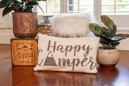 Happy Camper Knit Pillow Cover