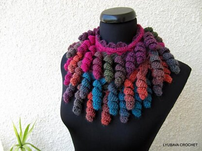 Crochet Scarf Lariat Multicolor "Curly Tassels"