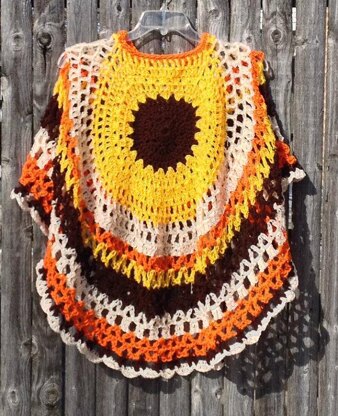 Sunflower Crochet Poncho Unbalanced Asymmetric