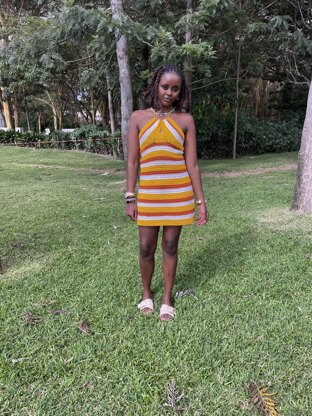 Golden Hour Slip Dress Crochet Pattern | Beginner Summer Dress | Striped Halter Sundress PDF