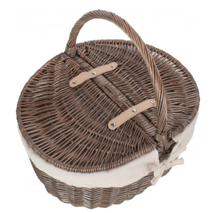 Willow Direct Antique Wash Finish Oval Picnic Basket With White Lining - 420x350x190mm