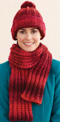 Rustic Ribbed Hat and Scarf in Lion Brand Tweed Stripes - L0611F
