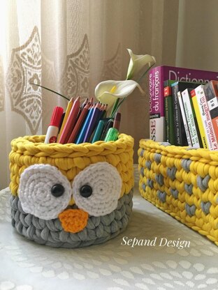 Zpagetti (t-shirt) yarn basket- owl