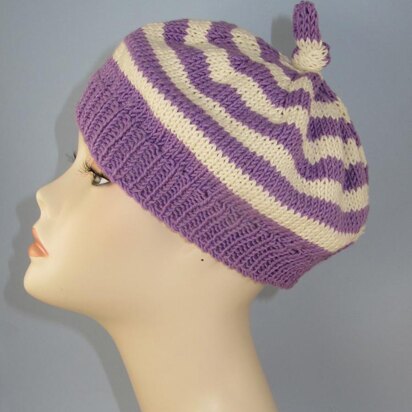 Simple Stripe Topknot Beret Hat