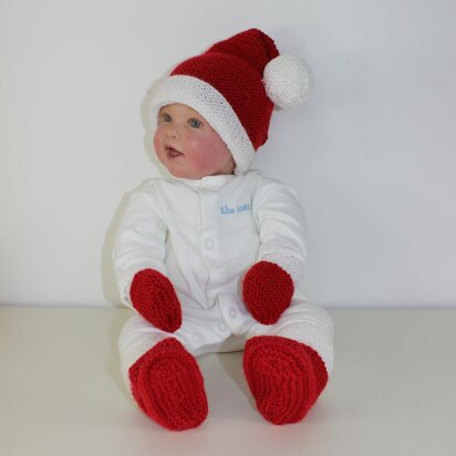 Baby Santa Hat, Booties and Mittens - knitting pattern