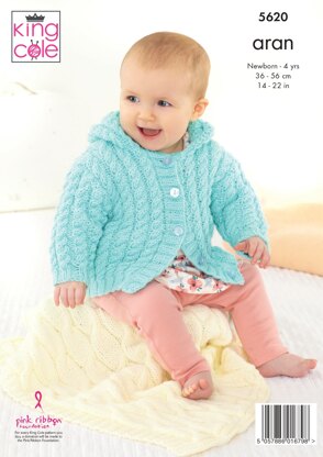 Jackets, Hat & Pram Blanket Knitted in King Cole Aran - 5620 - Downloadable PDF