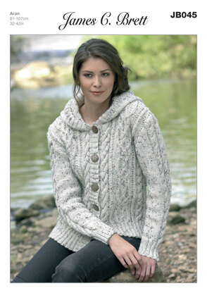 Ladies' Hooded Jacket in James C. Brett Rustic with Wool Aran - JB045