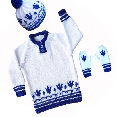 Tulip design sweater, hat & mittens - knitting pattern