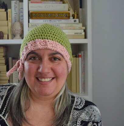 Drawstring Beanie with Yarrow Flower