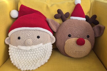 Christmas Pillow Cushion Crochet Amigurumi Santa Reindeer Rudolph Elf