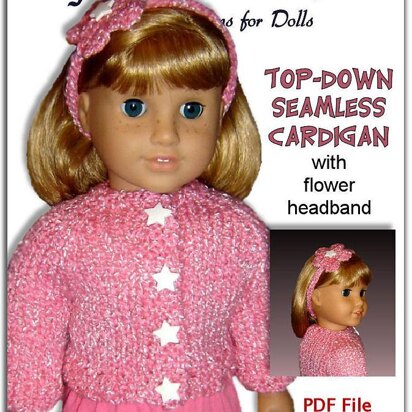 Pdf 18 in. doll knitting pattern. Fits American Girl Doll. Top-Down Seamless cardigan 011