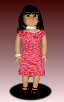 Fits American Girl. Knitting pattern, doll clothes, dress 035