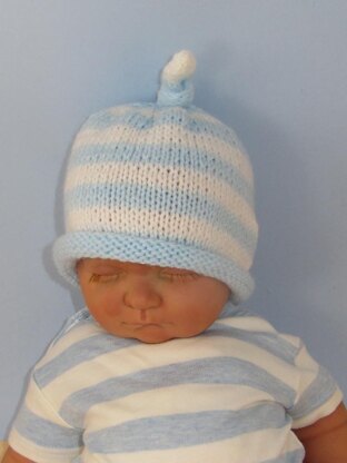 Baby Stripe Roll Brim Topknot Beanie Hat