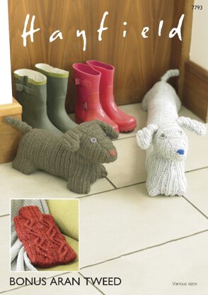 Doggy Door Stop, Draught Excluder and Hot Water Bottle Cover in Hayfield Bonus Aran Tweed with Wool - 7793- Downloadable PDF