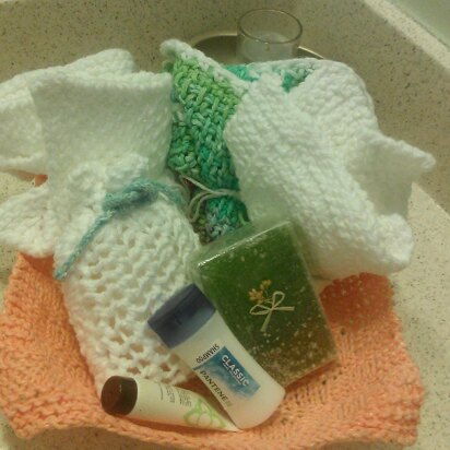 Spa Cloth and Soap Bag Set with Photo Tutorials - knitting pattern