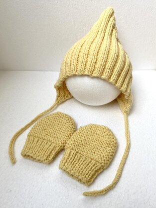 Pattern: knitted winter baby set - bonnet pixie hat, mittens, bandana scarf