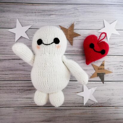 Toy knitting pattern Valentine's Day Baymax and the heart Valentine's